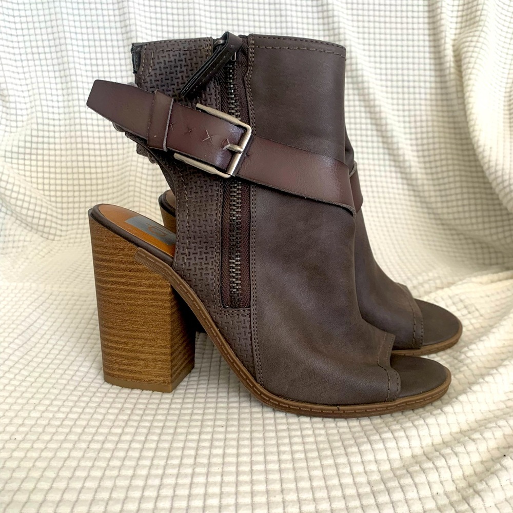 Slingback Open Toed Heeled Bootie with Zipper and Buckle